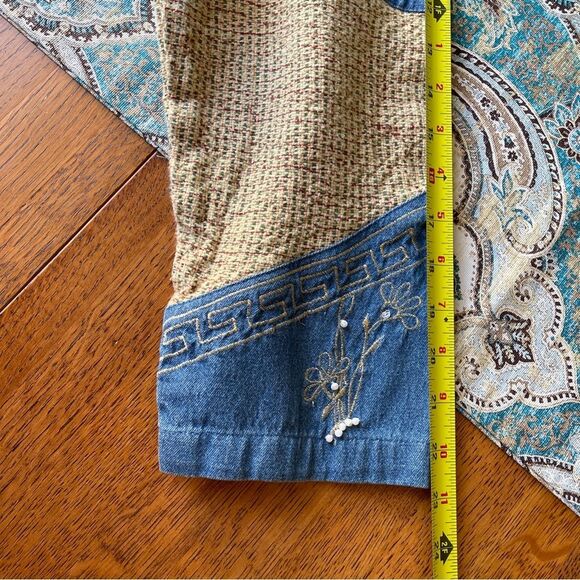 Tapestry Denim Swing Shacket Tweed Trim Pearls Zipper Front Vintage 2X - Picture 8 of 8